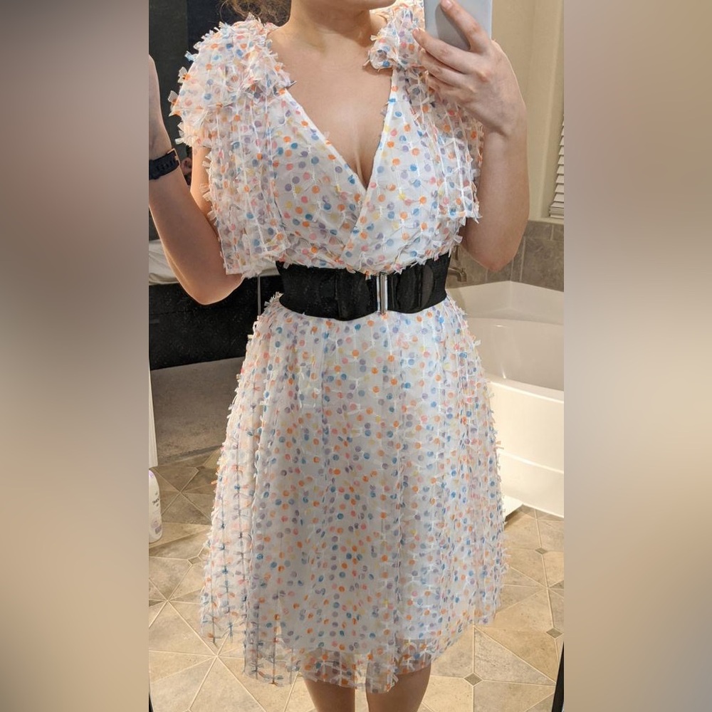 Halogen Pastel Polka Dot Ruffle Dress - Picture 2 of 12